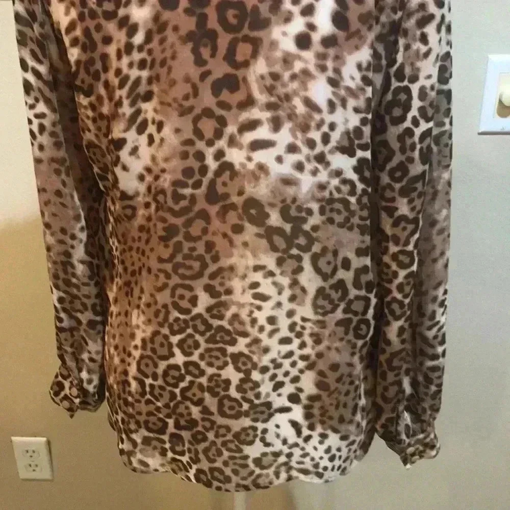 EVA MENDES Sheer Animal Long Sleeved Tie Neck Button Down Blouse-Size M - Picture 8 of 9